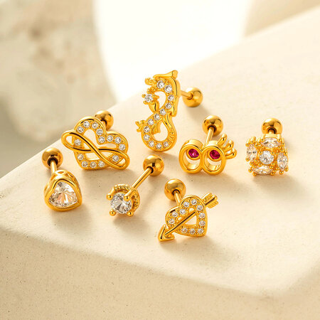 Pendientes de cobre con circonitas y forma de corazón