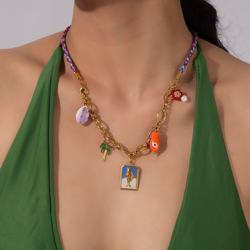 Colorful Oil- Glazing Conch Stainless Steel Waterproof Women's Pendant Necklaces Picture5