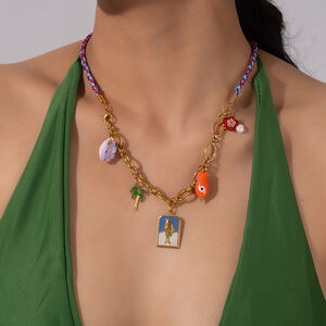 Colorful Oil- Glazing Conch Stainless Steel Waterproof Women's Pendant Necklaces h5 Picture5