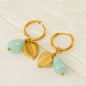Leaves Stainless Steel Waterproof Gold Color Drop Earrings h5 Picture3