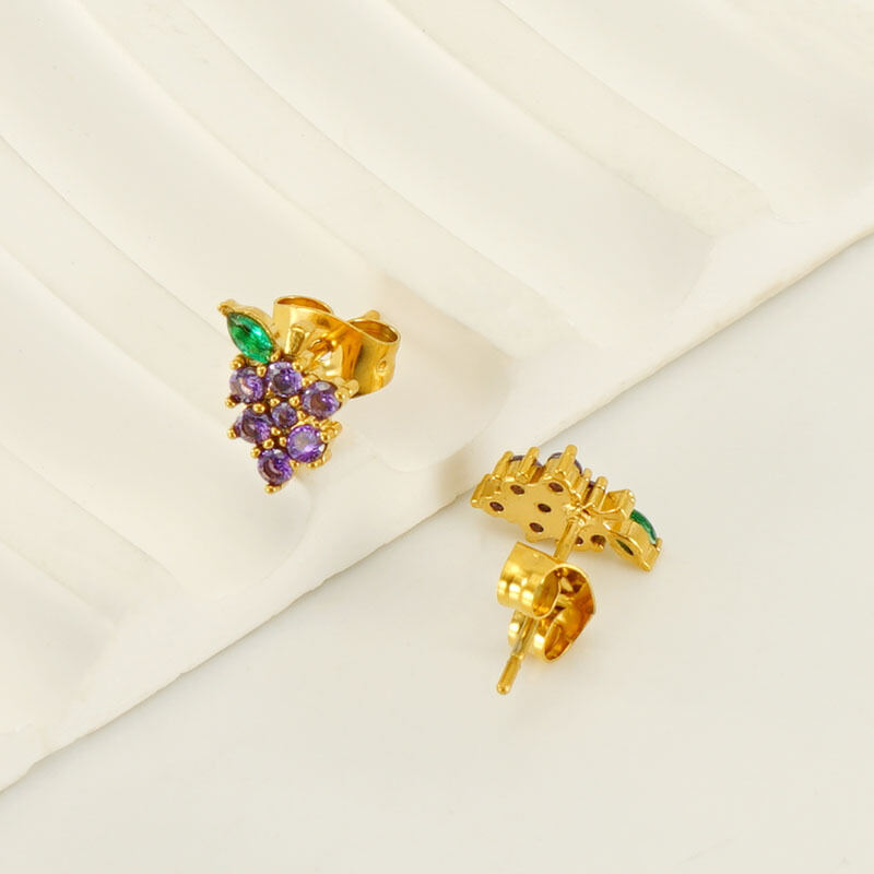 Grape Stainless Steel Waterproof Gold Color Piercings Earrings Picture4
