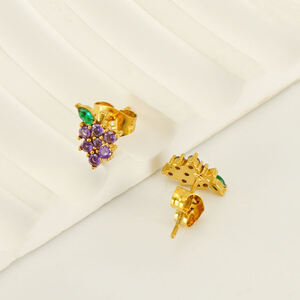 Grape Stainless Steel Waterproof Gold Color Piercings Earrings h5 Picture4