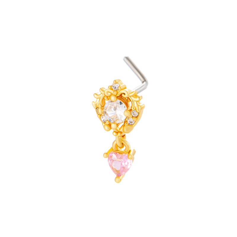 1 Piece Stylish Heart Copper Gold Color Zircon Women's Nose Stud h5