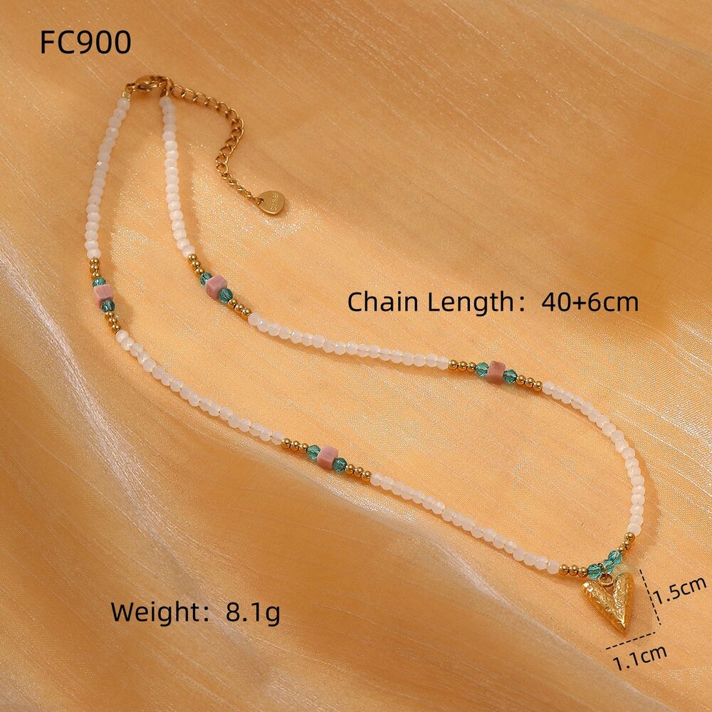 Retro Beaded Heart - shaped Stainless Steel Waterproof Women's Necklaces Picture5