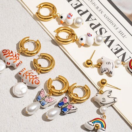 Cute Animal Stainless Steel Waterproof Gold Color Drop Earrings 2