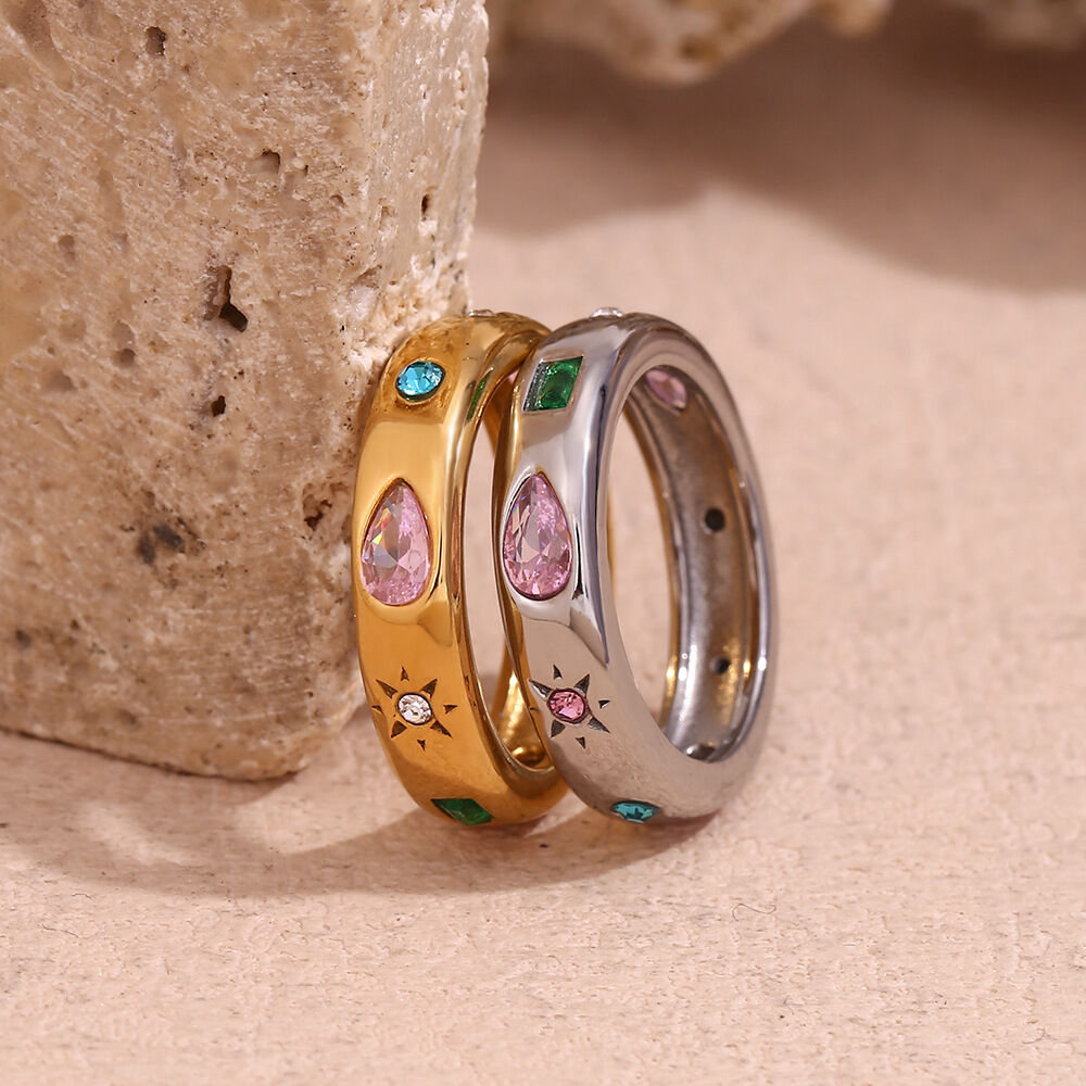 Luxurious Series Daily Mixed Color Stainless Steel Waterproof Single Rings