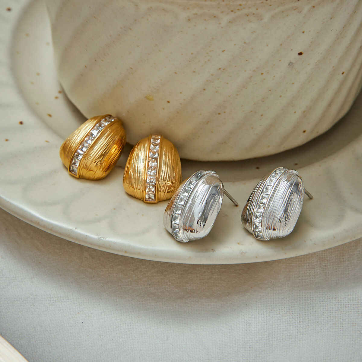 Retro Stainless Steel Waterproof  Gold Color Stud Earrings