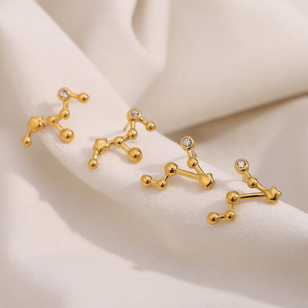 Simple Series Constellation Gold Stainless Steel Waterproof Women's Stud Earrings Picture3