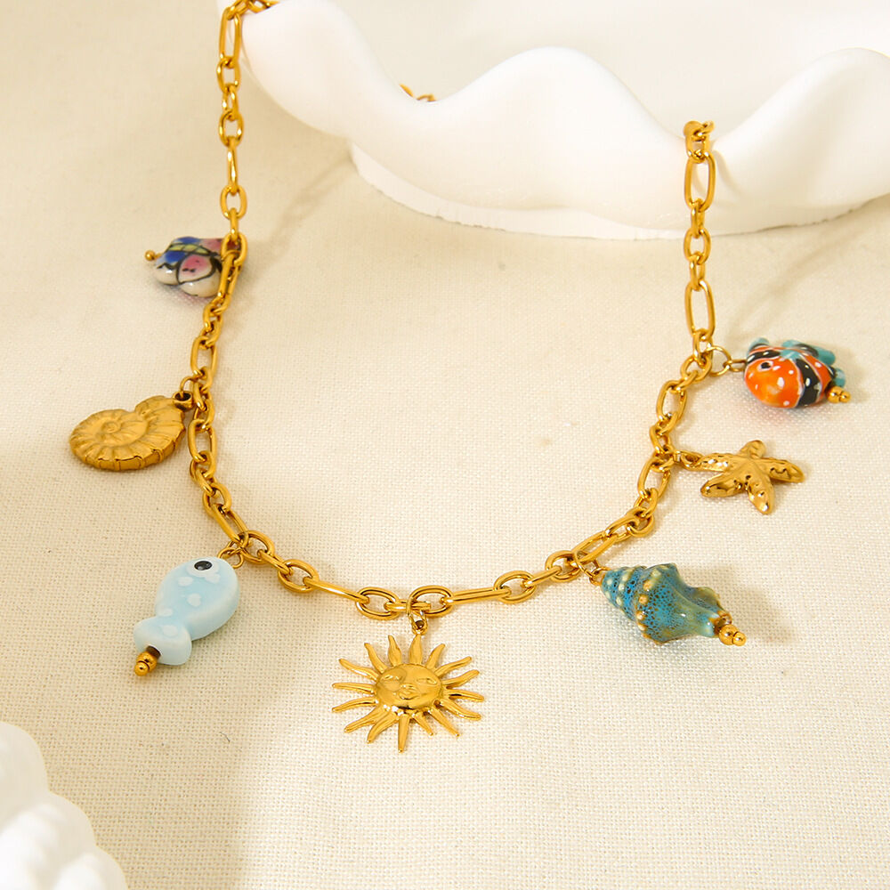 Collana da donna impermeabile in acciaio inossidabile con ciondolo in ceramica con elemento marino