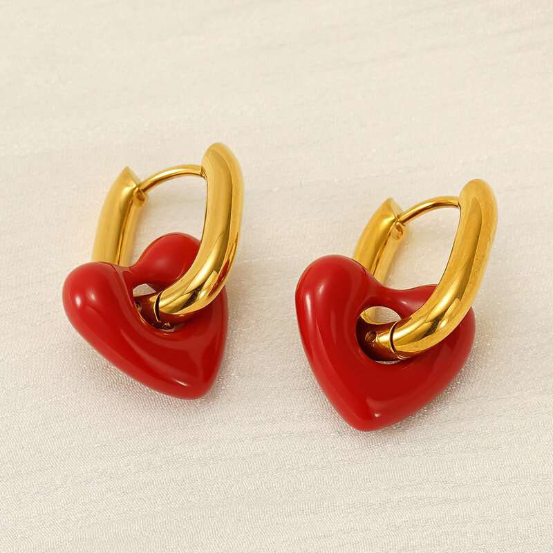 Heart Stainless Steel Waterproof Gold Color Drop Earrings