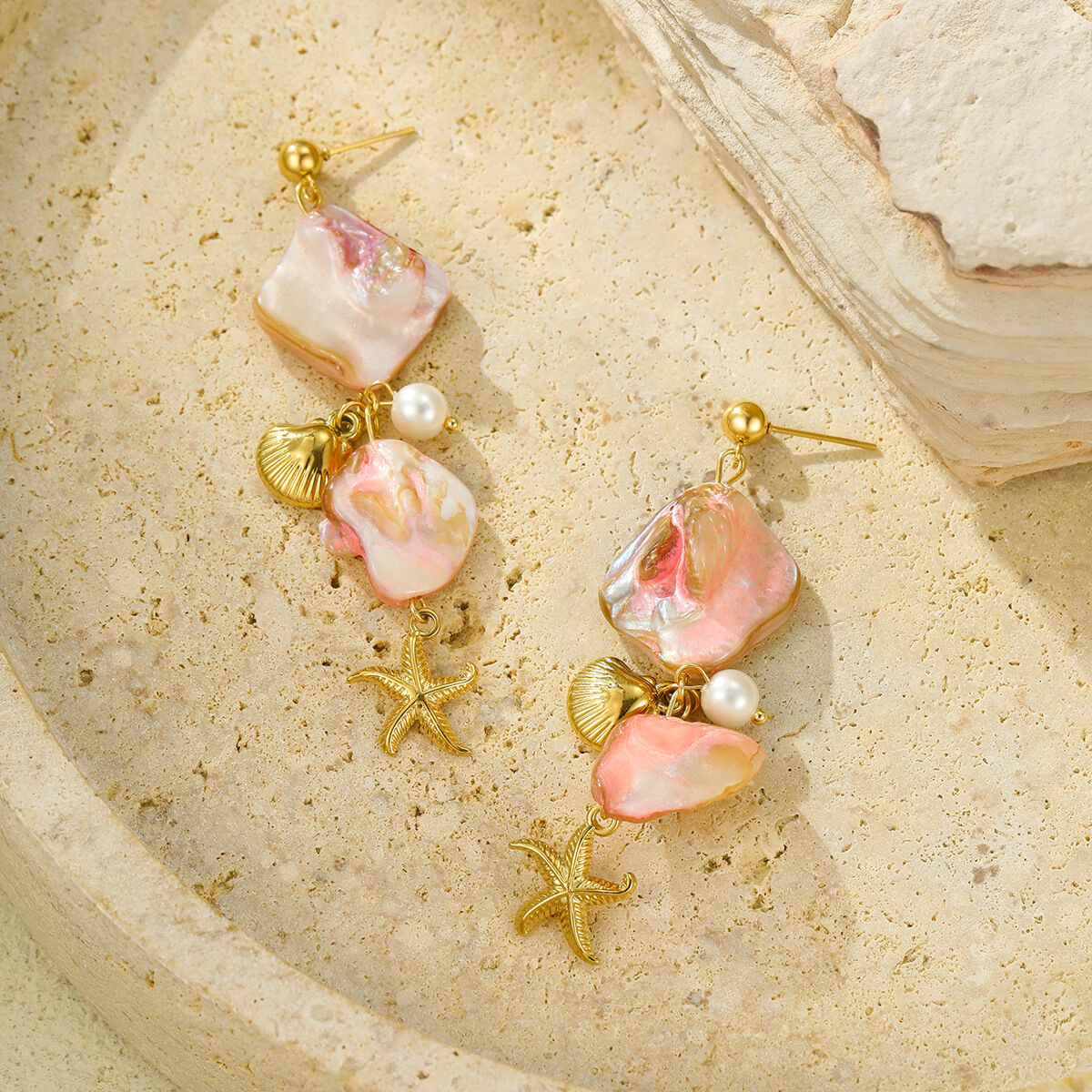 Romantic Series Pink Shell and Starfish Women's Earrings Picture3