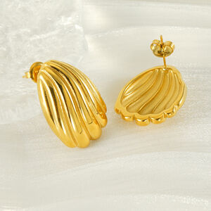 Shell Stainless Steel Waterproof Gold Color Stud Earrings h5 Picture4