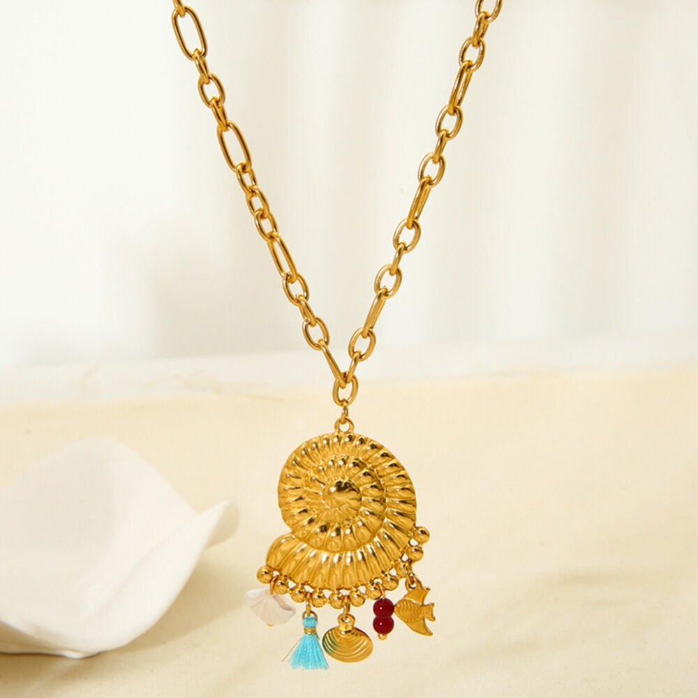 Fashion Ocean Collection Big Conch Gold Color Stainless Steel Waterproof Women's Necklace