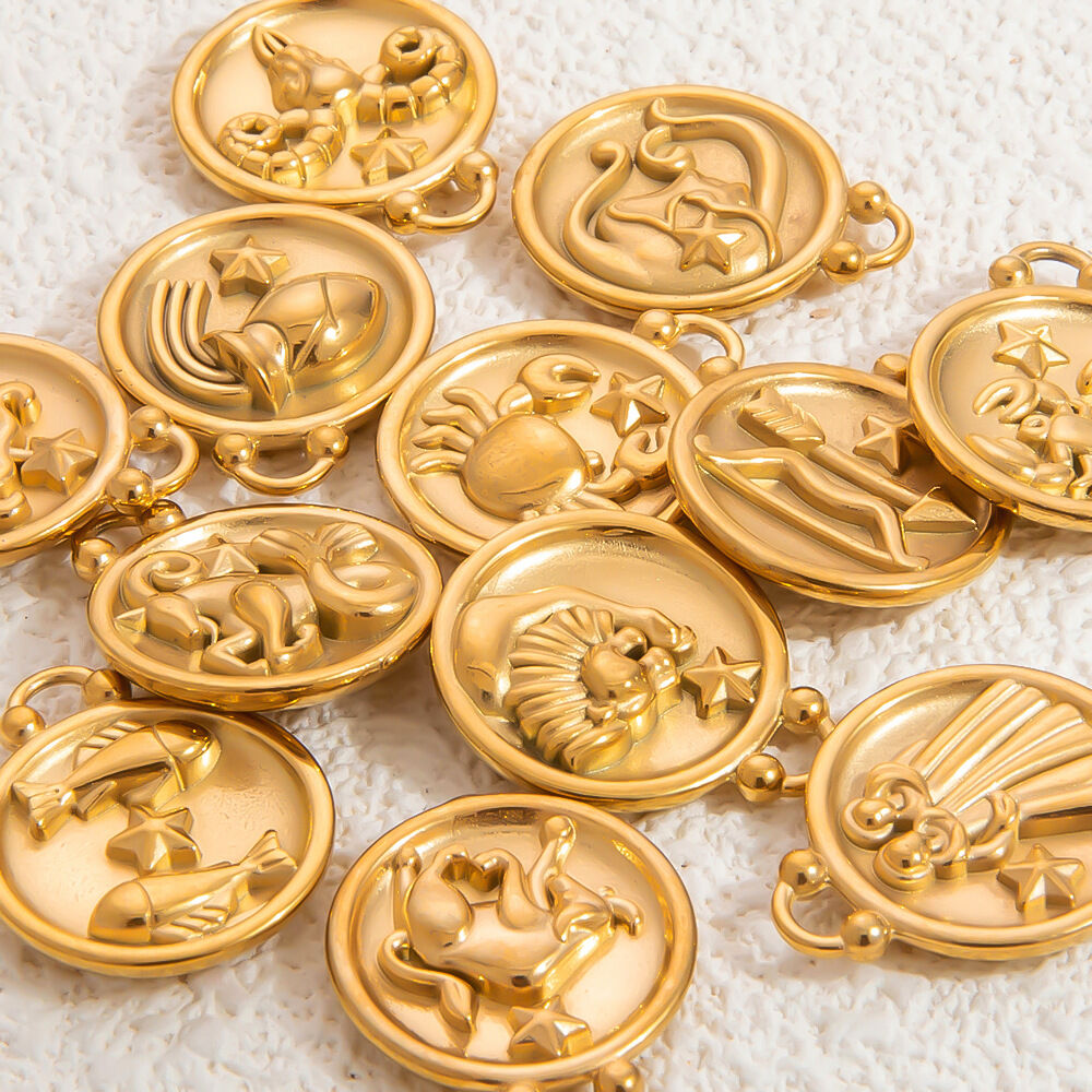 Constellation Round Stainless Steel Waterproof Gold Color Women's Pendants h5 Picture4
