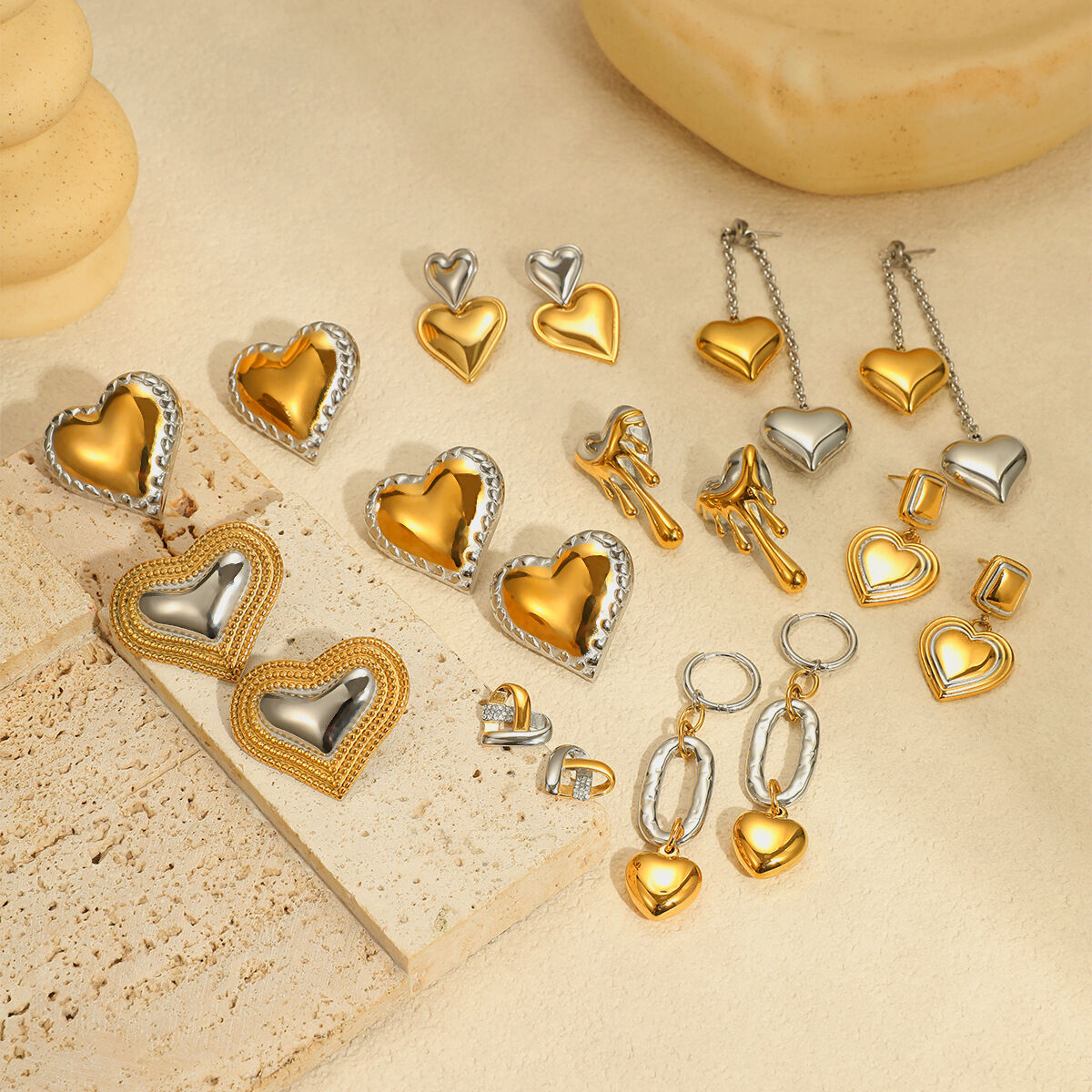 1 Pair Simple Series Daily Mixed Color Stainless Steel Waterproof   Gold Color  Women's Drop Earrings