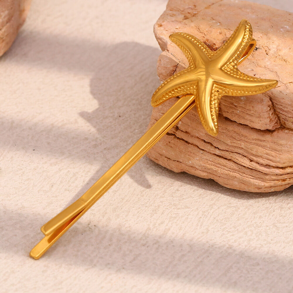 1 Piece Ocean Series Vintage - designed Gold - colored Stainless Steel Hair Clips 2