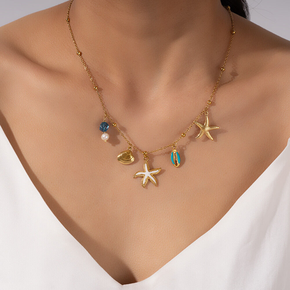 Classic Starfish Colorful Gold Color Women's Pendant Necklaces h5 Picture6