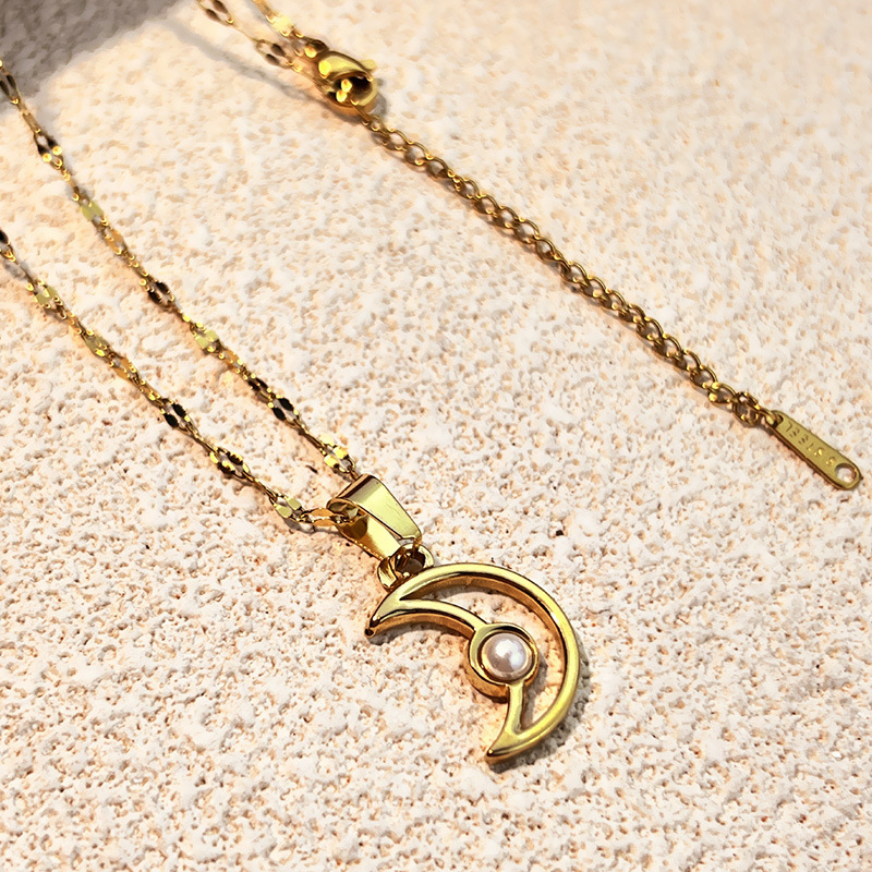 Collares Colgantes De Acero Inoxidable Con Forma De Luna, Color Dorado, Resistentes Al Agua Imagen2