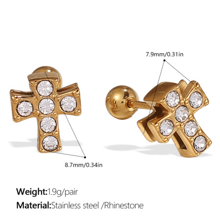 Cross Stainless Steel Waterproof Gold Color Piercing Earrings