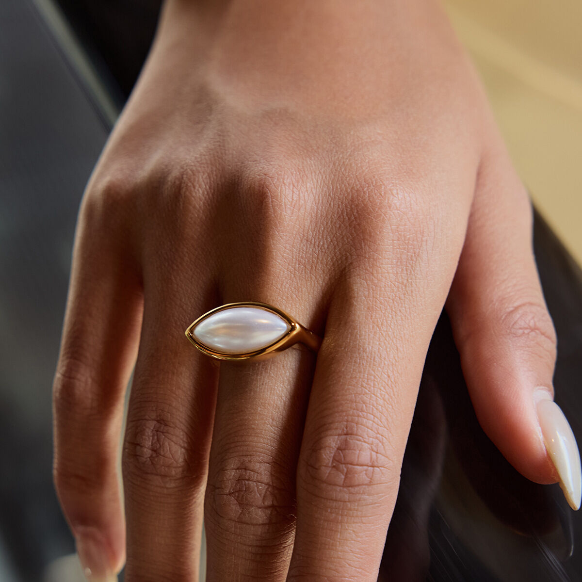 Stainless Steel Waterproof Gold Color Statement Rings
