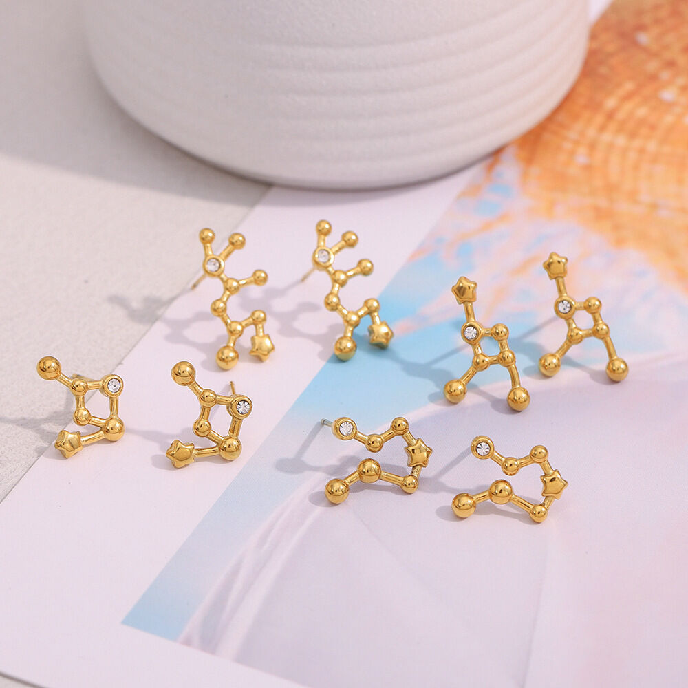 Simple Series Constellation Gold Stainless Steel Waterproof Women's Stud Earrings h5 Picture2