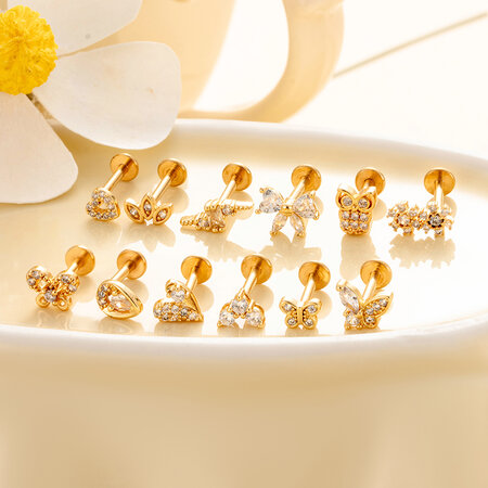 1 Piece Simple Series Simple Heart Copper Gold Color Zircon Women's Piercings Earrings