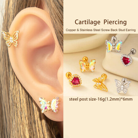 1 Piece Simple Series Simple Heart Copper Gold Color Zircon Women's Piercings Earrings 2