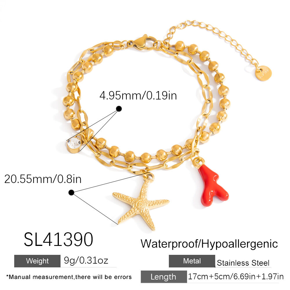 Vacation Starfish Stainless Steel Waterproof Gold Color Women's Beaded Bracelets h5 Picture2