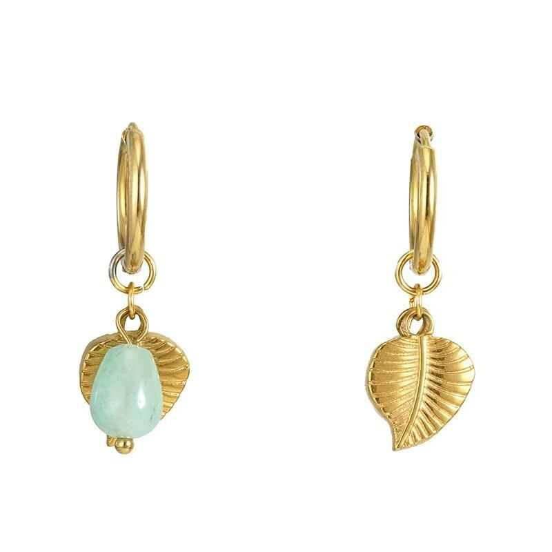 Leaves Stainless Steel Waterproof Gold Color Drop Earrings
