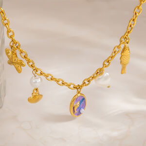 Vacation Turtle Stainless Steel Waterproof Gold Color Artificial Pearl Women's Charm Bracelets h5 Picture3