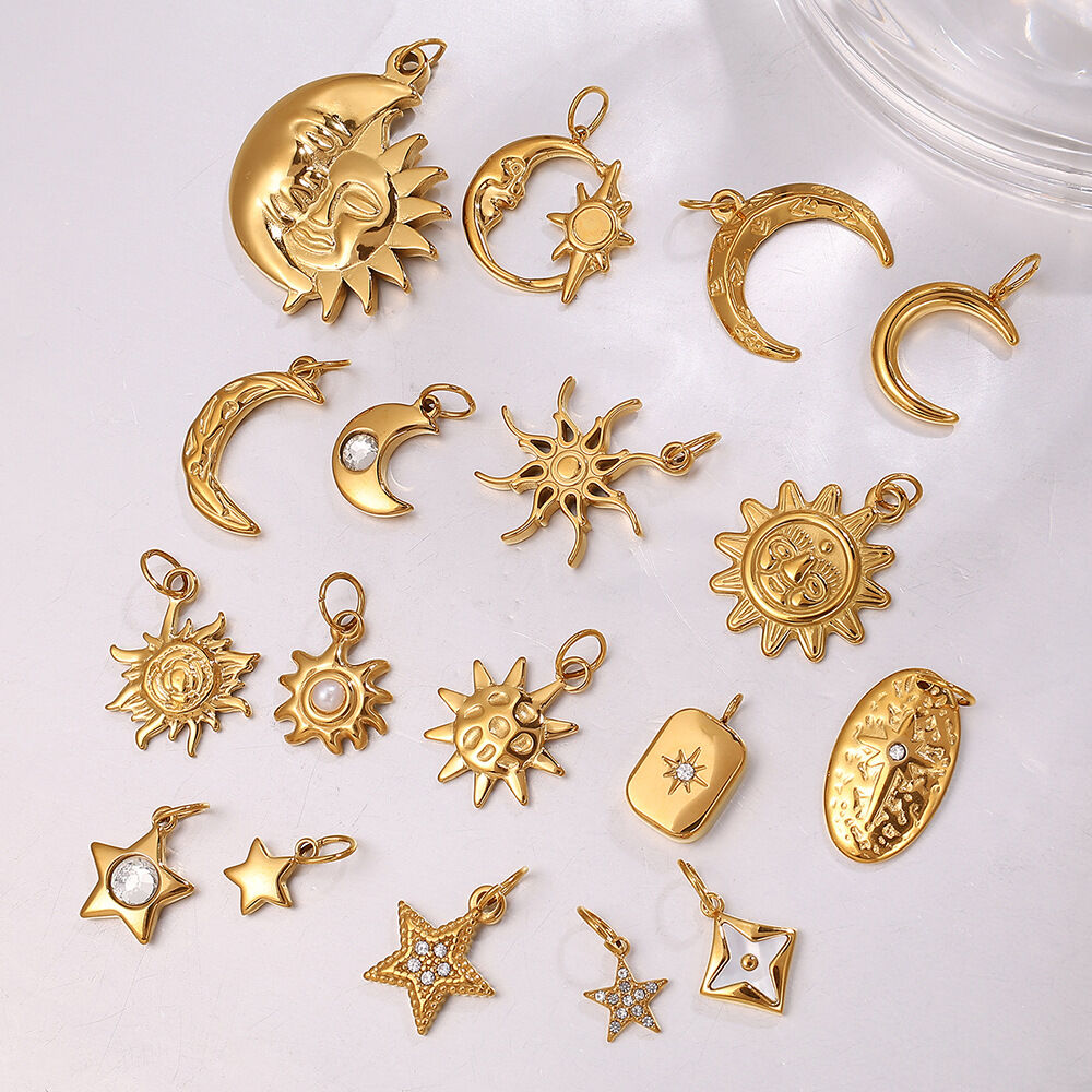 Retro Sun&Moon Stainless Steel Waterproof Gold Color Pendants