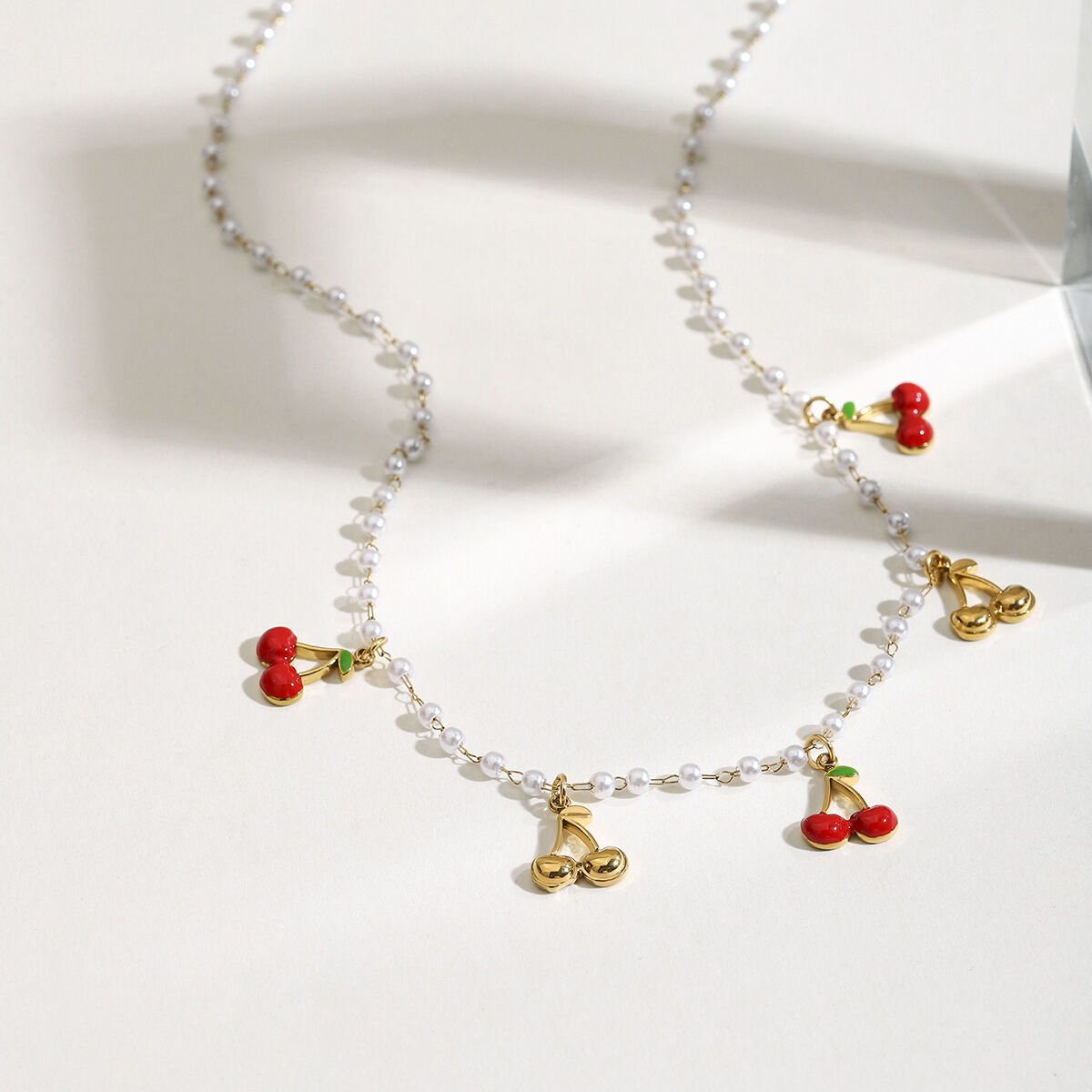 Sweet Cherry Stainless Steel Waterproof Gold Color Pendant Necklace h5 Picture5