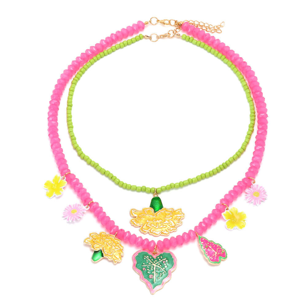Sweet Flower Alloy Layered Beaded Necklaces