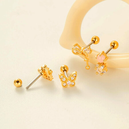 1 pieza de pendientes de circonitas color cobre y dorado con lazo 2