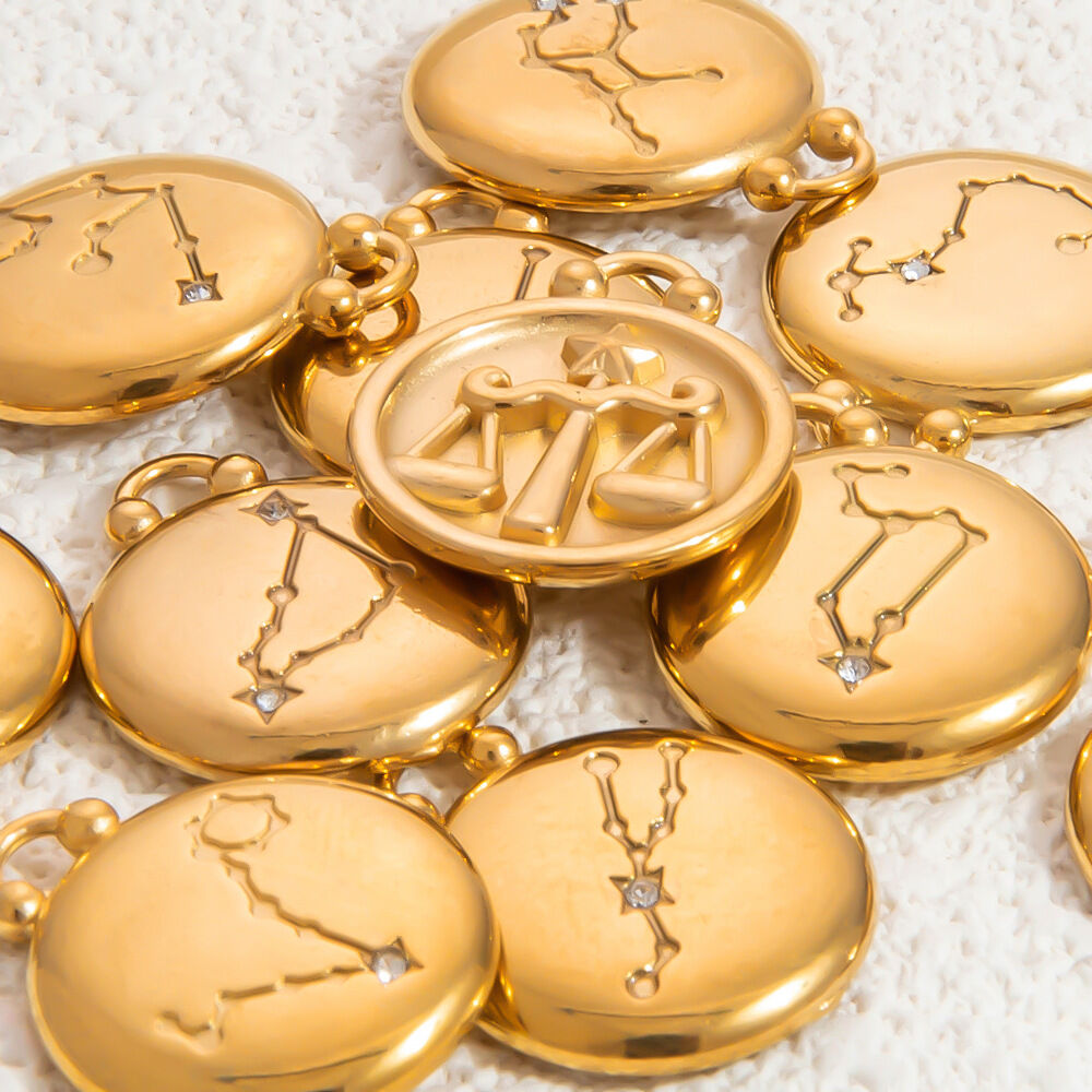 Constellation Round Stainless Steel Waterproof Gold Color Women's Pendants