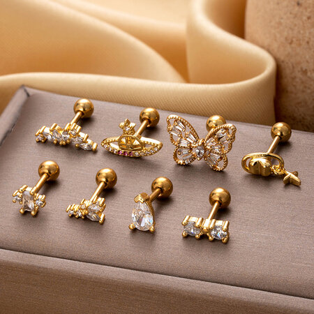 1 Piece Simple Series Simple Heart Copper Gold Color Zircon Women's Piercings Earrings