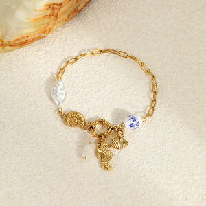 1 paio di braccialetti con ciondolo da donna in acciaio inossidabile color oro, impermeabili, a forma di tartaruga, serie romantica h5 Immagine3