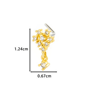 1 Stück Blume Kupfer Gold Farbe Zirkon Damen Nasenstecker h5 Bild2