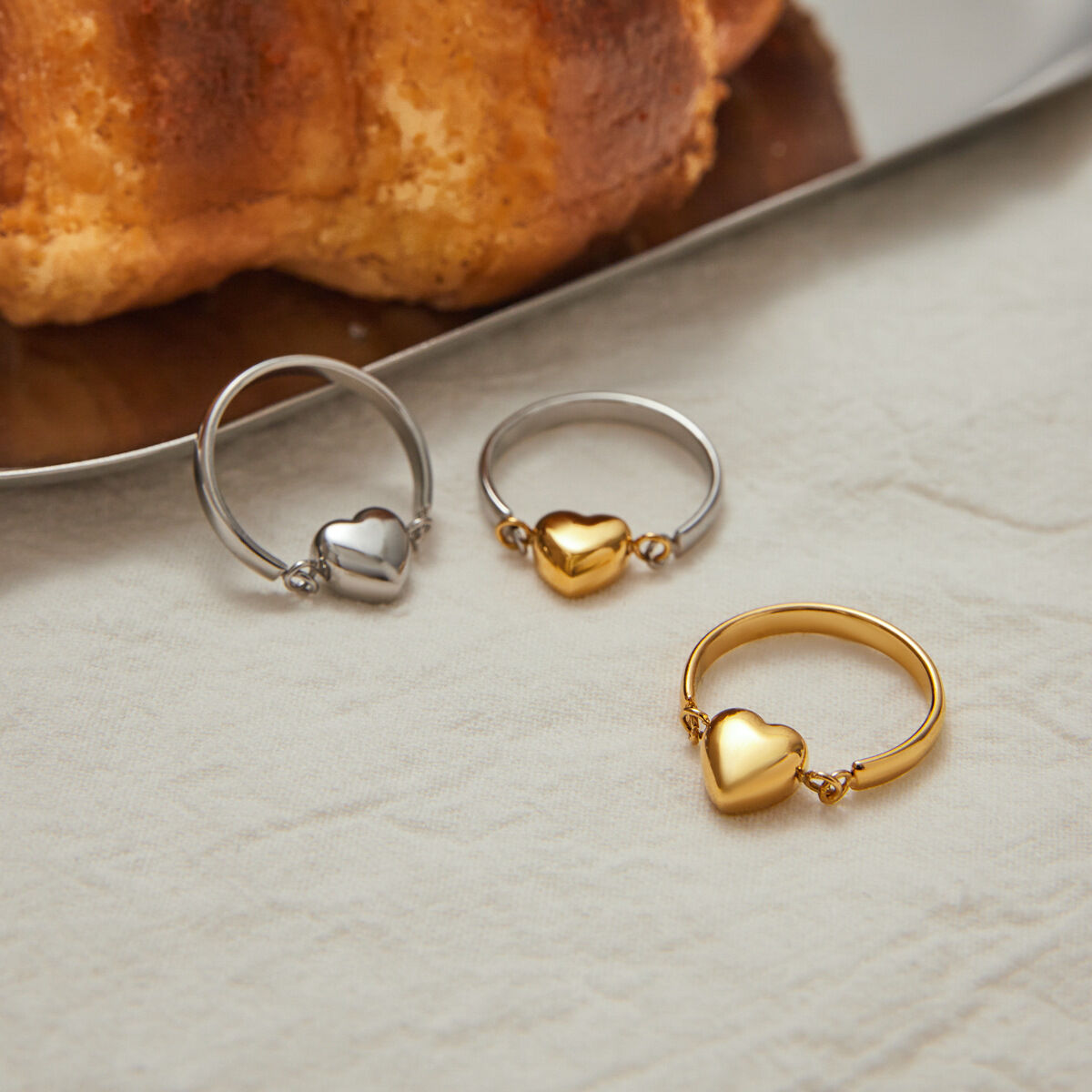 Simple Heart Stainless Steel Waterproof Gold Color Statement Rings