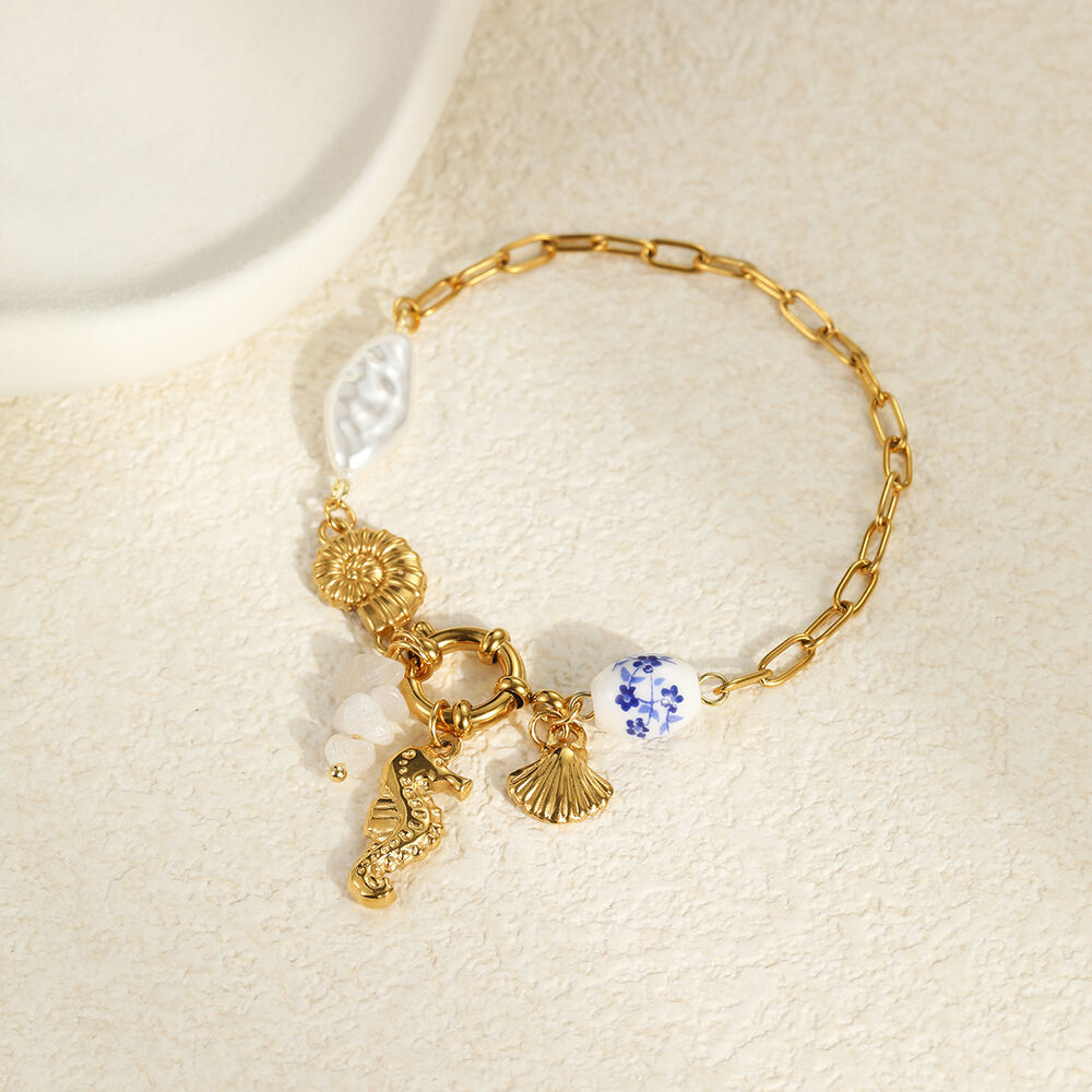 1 paio di braccialetti con ciondolo da donna in acciaio inossidabile color oro, impermeabili, a forma di tartaruga, serie romantica h5Immagine5