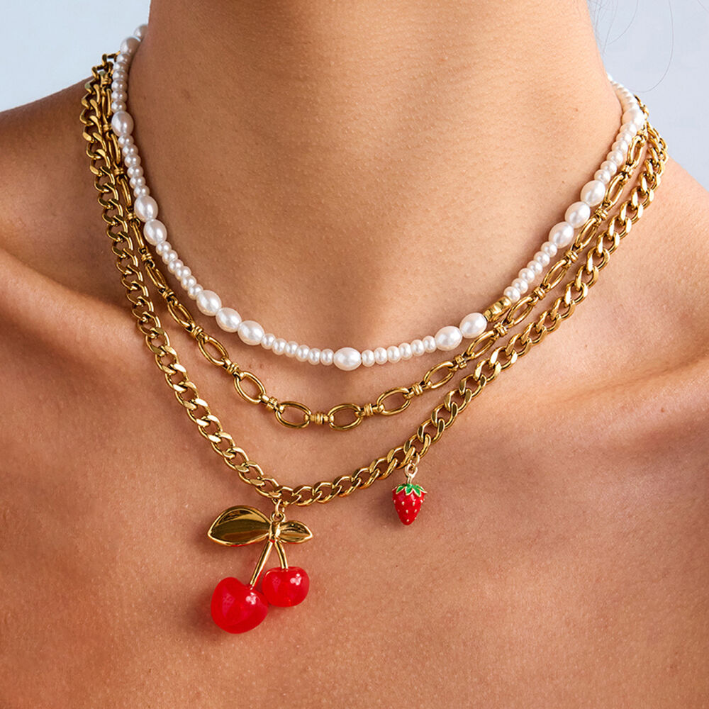Collane con ciondolo color oro impermeabile in acciaio inossidabile con ciliegia dolce h5Immagine5