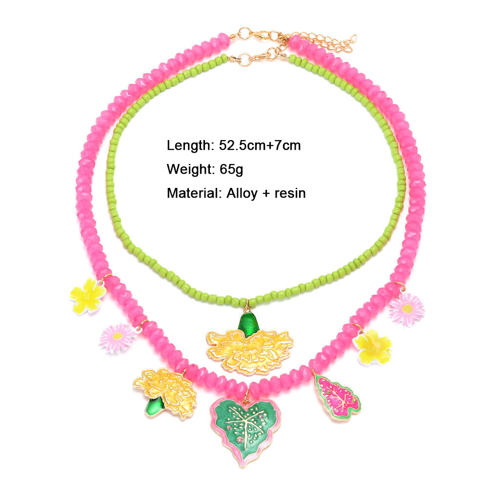 Sweet Flower Alloy Layered Beaded Necklaces