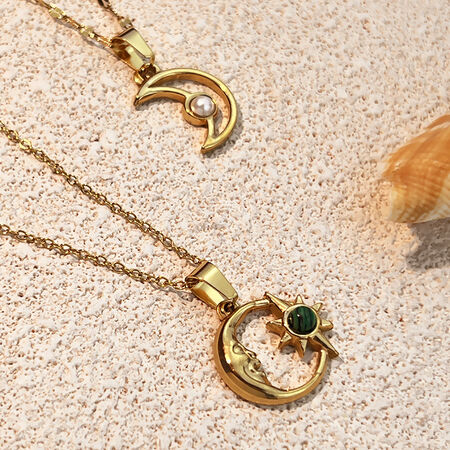 Moon Stainless Steel Waterproof Gold Color Pendant Necklaces