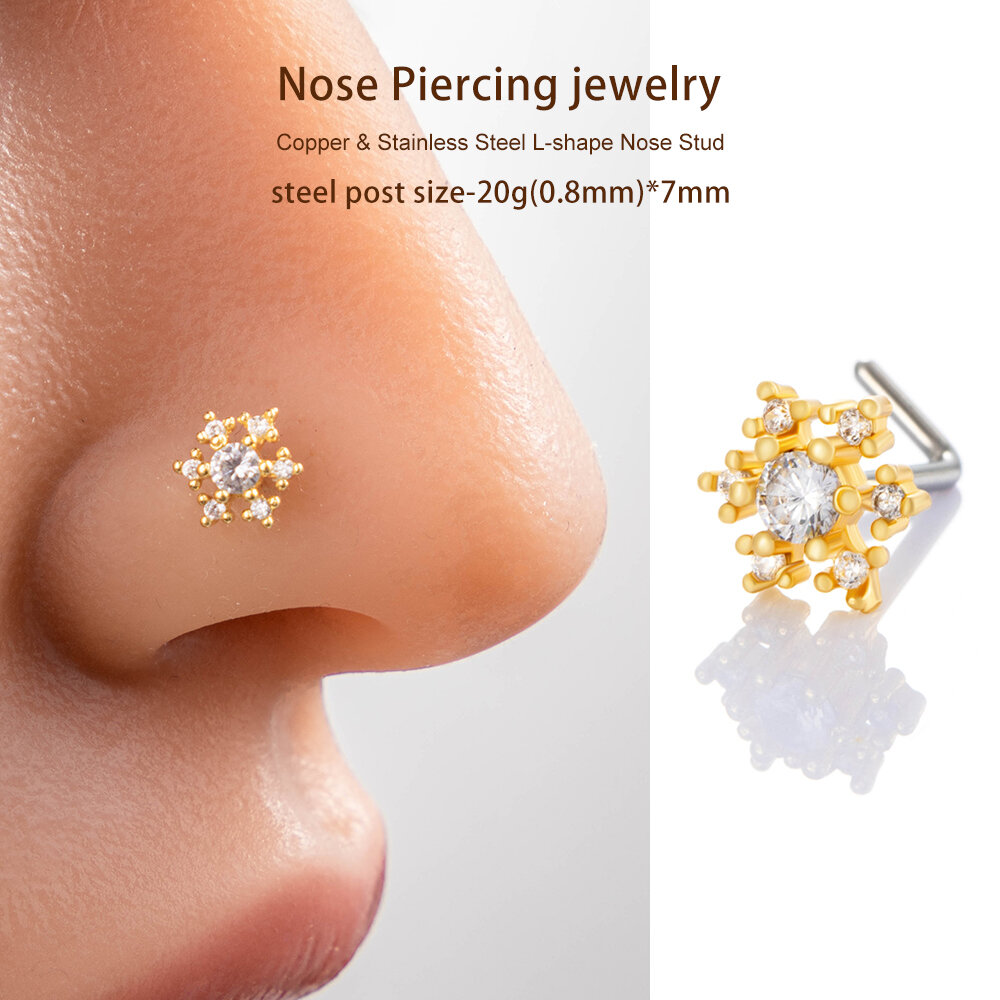 1 Piece Snowflake Copper Gold Color Zircon Women's Nose Stud h5Picture5
