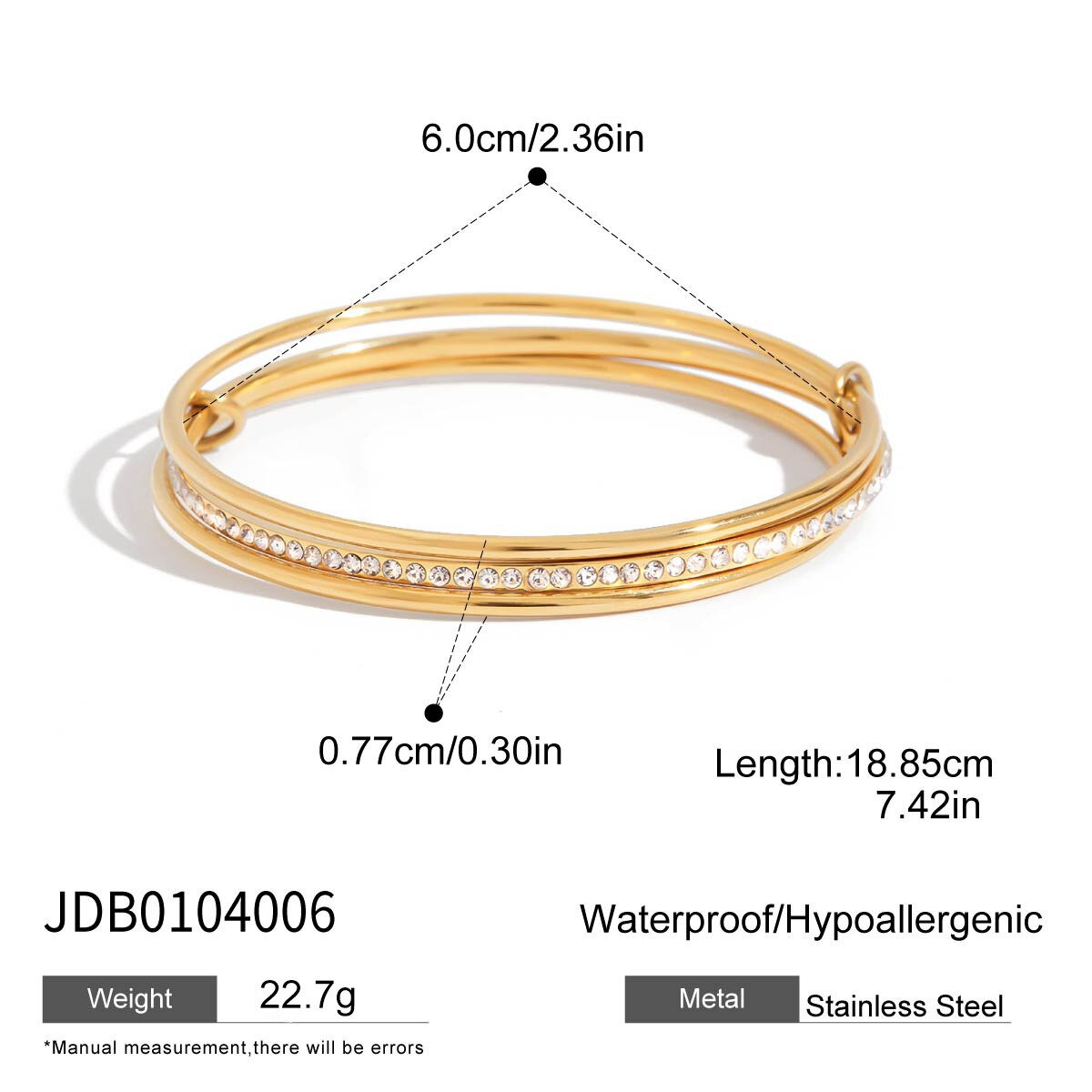 Pulseras de acero inoxidable resistentes al agua de color dorado Imagen2