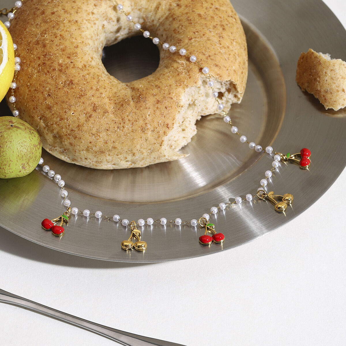 Sweet Cherry Stainless Steel Waterproof Gold Color Pendant Necklace h5 Picture6