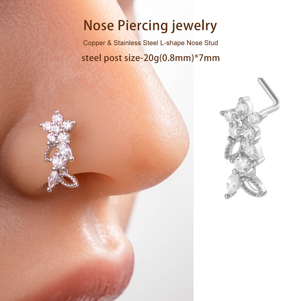 1 Piece Flower Copper Gold Color Zircon Women's Nose Stud h5Picture7