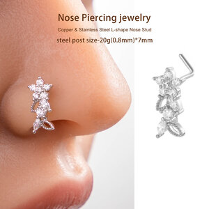 1 Piece Flower Copper Gold Color Zircon Women's Nose Stud h5 Picture7