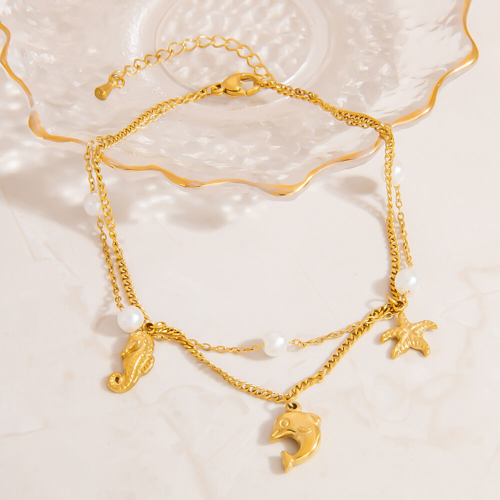 Simple Series Casual Turtle Stainless Steel Waterproof Gold Color Anklets h5Picture4