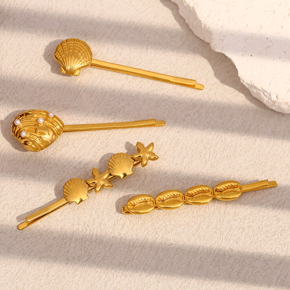 1 Piece Ocean Series Vintage - designed Gold - colored Stainless Steel Hair Clips